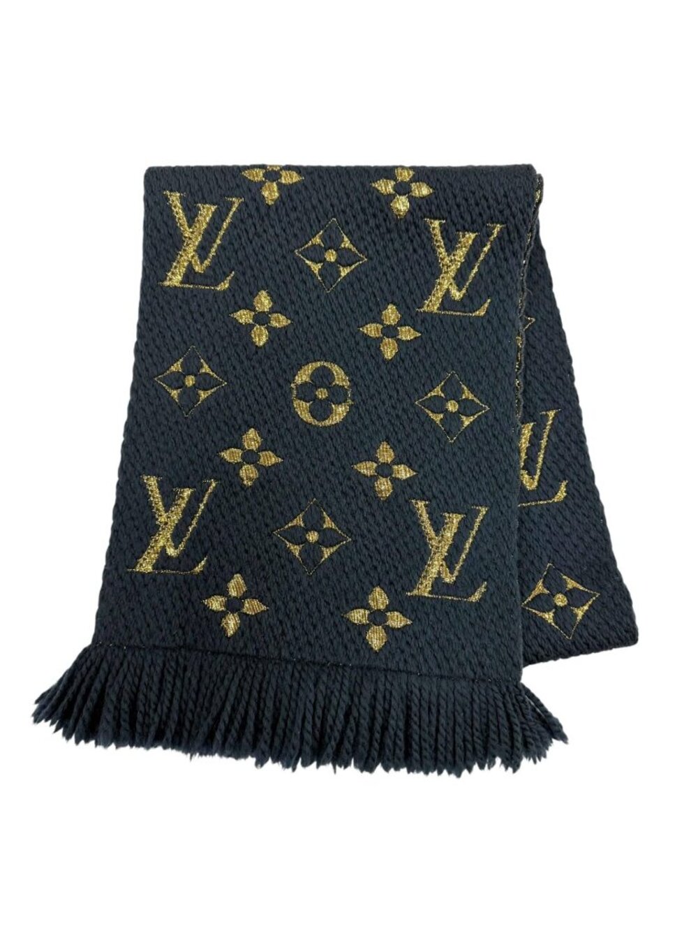 Louis Vuitton Logomania Scarf Shine Wool Silk Blue Petrol